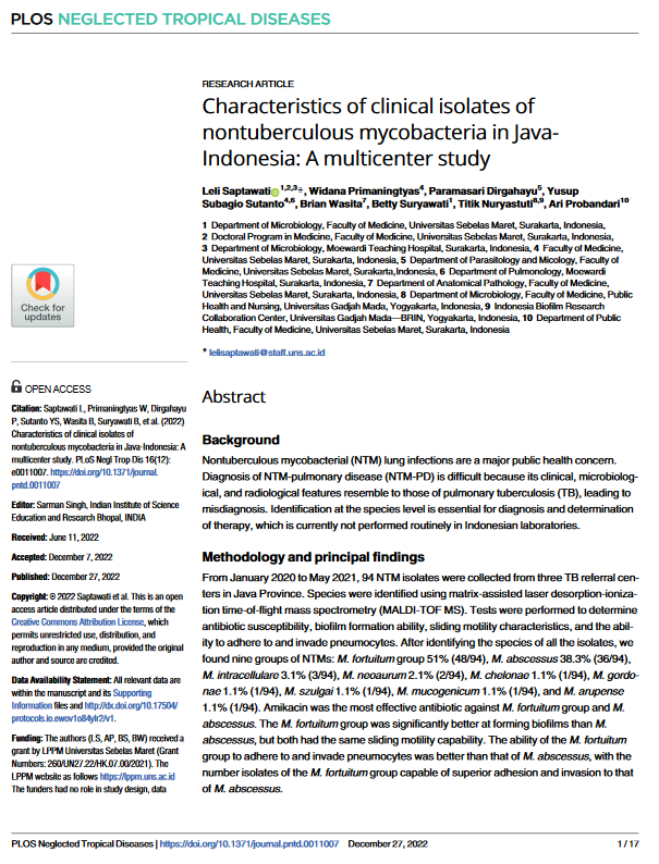 Characteristics of clinical isolates ofnontuberculous mycobacteria in Java-Indonesia: A multicenter study