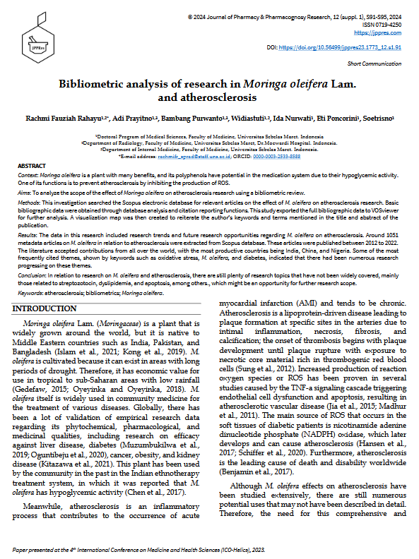 Bibliometric analysis of research in Moringa oleifera Lam.and atherosclerosis