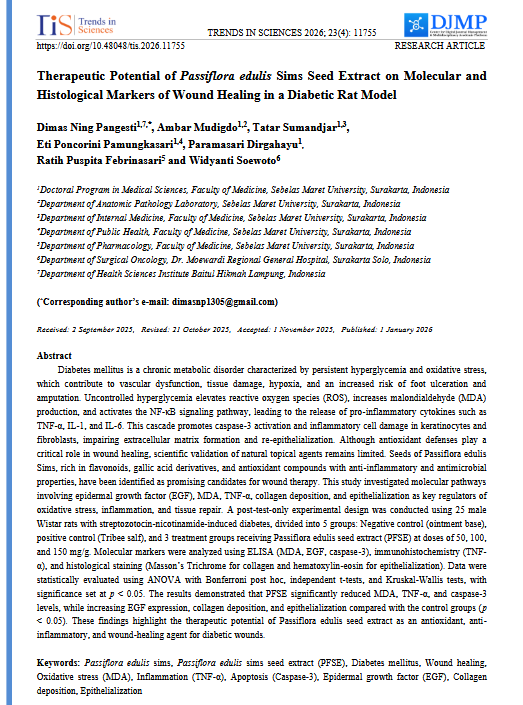 Therapeutic Potential of Passiflora edulisSims Seed Extract on Molecular and Histological Markers of Wound Healing in a Diabetic Rat Mode