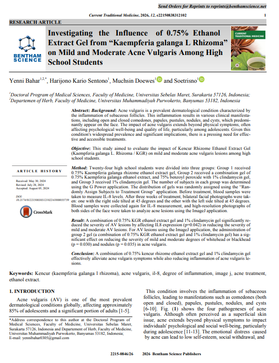Investigating the Influence of 0.75% Ethanol Extract Gel from “Kaempferia galanga L Rhizoma” on Mild and Moderate Acne Vulgaris Among High School Students