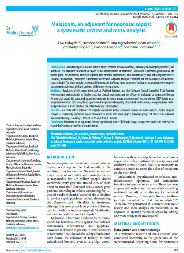 Melatonin, an adjuvant for neonatal sepsis: a systematic review and meta-analysis