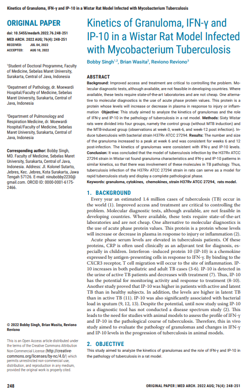 Kinetics of Granuloma, IFN-γ and IP-10 in a Wistar Rat Model Infected with Mycobacterium Tuberculosis