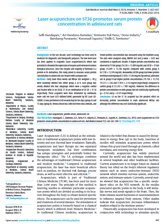 Laser acupuncture on ST36 promotes serum protein concentration in adolescent rats