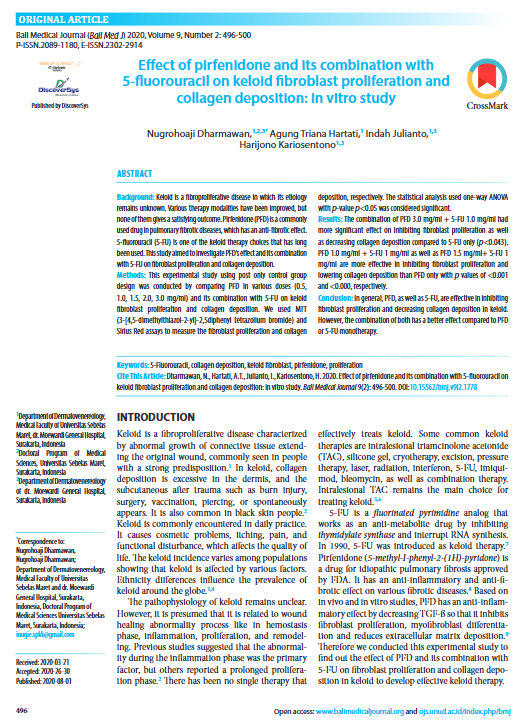 Effect of pirfenidone and its combination with 5-fluorouracil on keloid fibroblast proliferation and collagen deposition: in vitro study